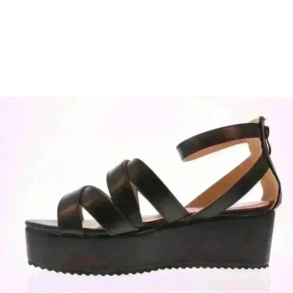 NIB KOI Footwear Women's Black Elizabeth Cross Strap Flat Form Wedge - Picture 2 of 7